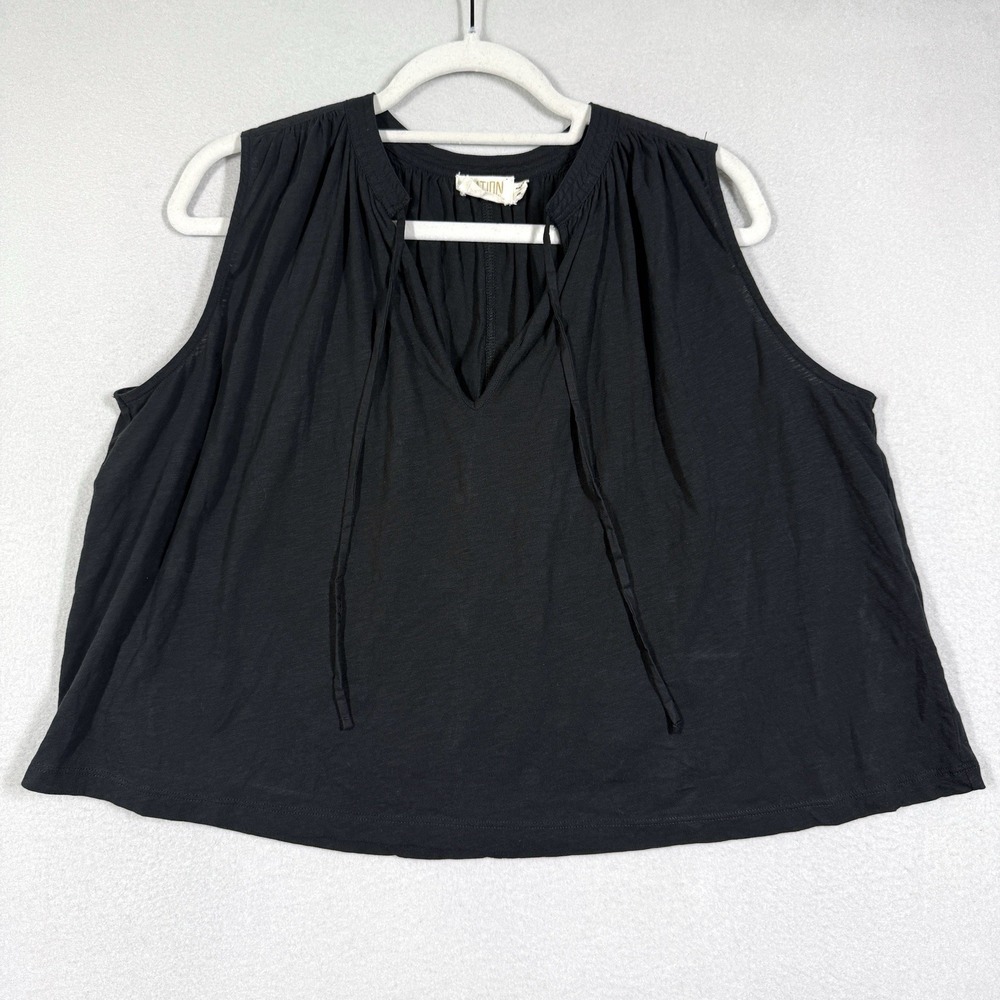 Nation Ltd Top Womens Small Via Tie Neck Tank Black Minimalist Lightweight Boxy